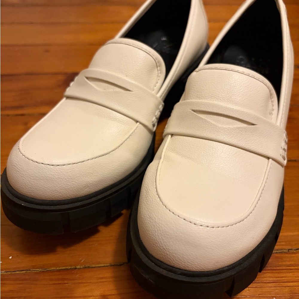 White Chunky Loafers with Black Lug Sole